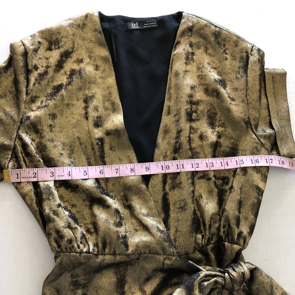 Zara TRF Collection Gold Metallic Wrap Dress Womens Size XS Short Sleeve - Picture 9 of 12